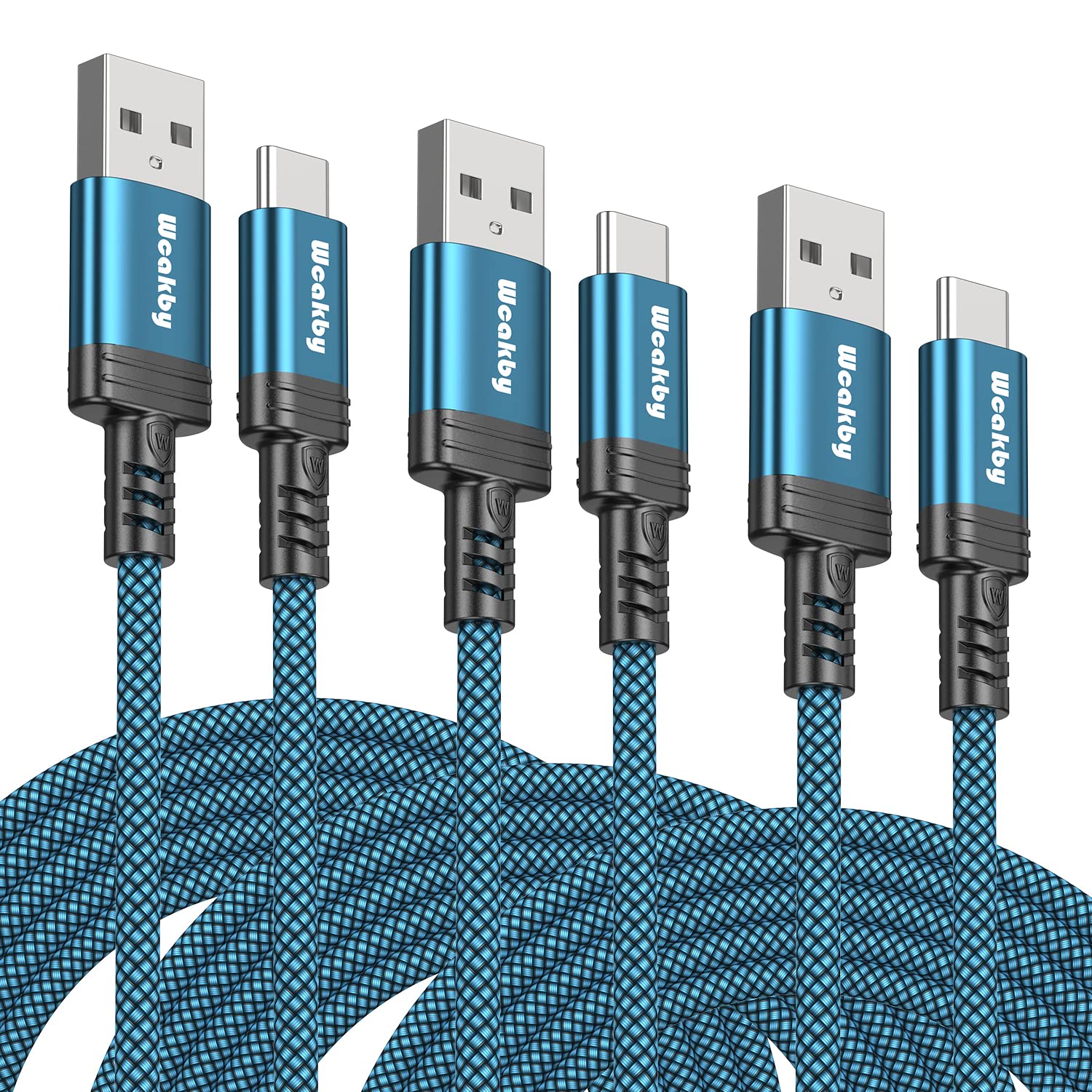 USB C Cable, [3 Pack] 3.1A Fast Charging Type C Cable, [1.6+3.3+6.6ft] USB C Phone Charger Braided Cord for Samsung Galaxy S22 S21 S20 S10 Note 10 Google LG HTC Motorola Huawei