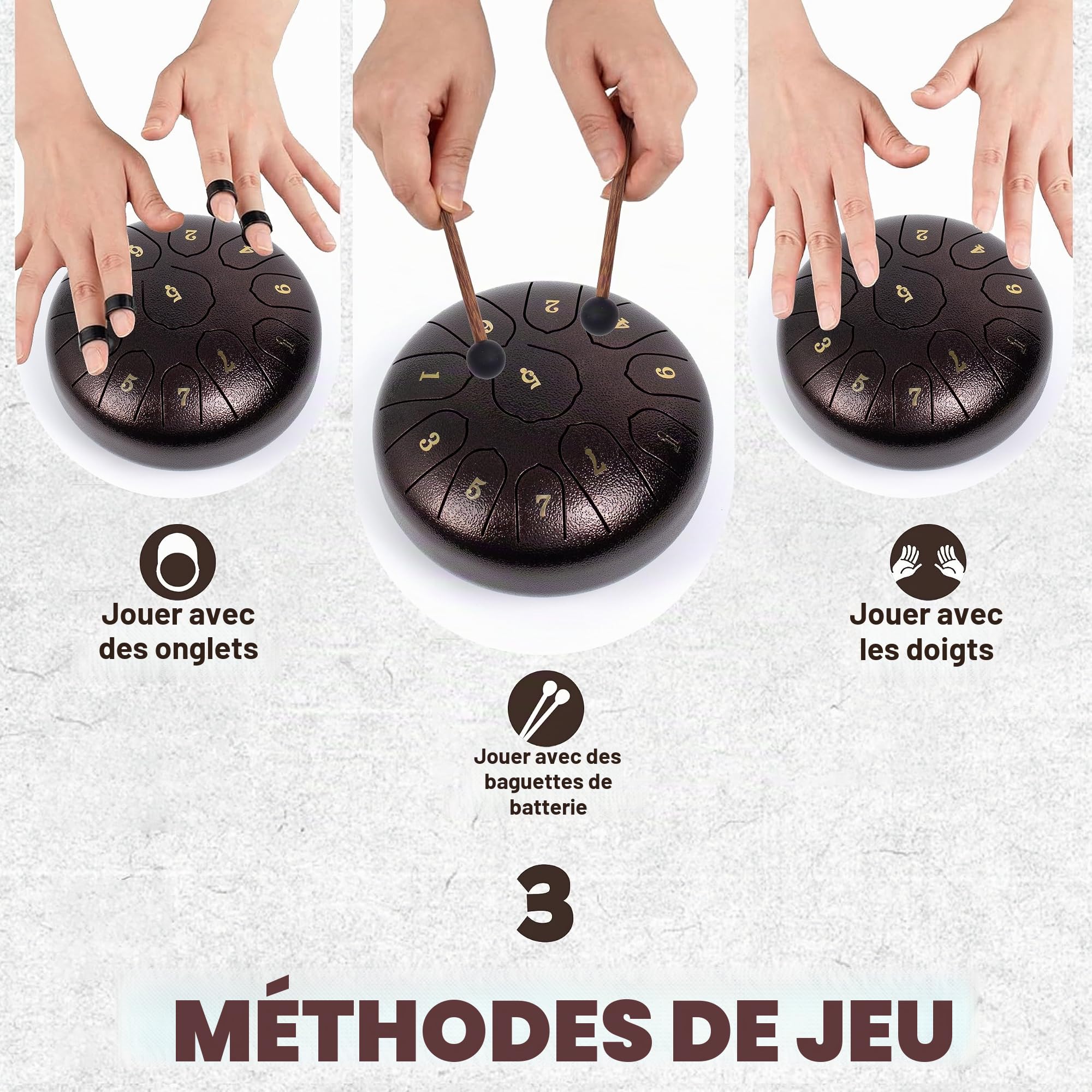 Tambour à pluie pour l'extérieur, 15,2 cm, 11 notes, en acier majeur, pour yoga, méditation, éducation musicale, cadeau, bronze