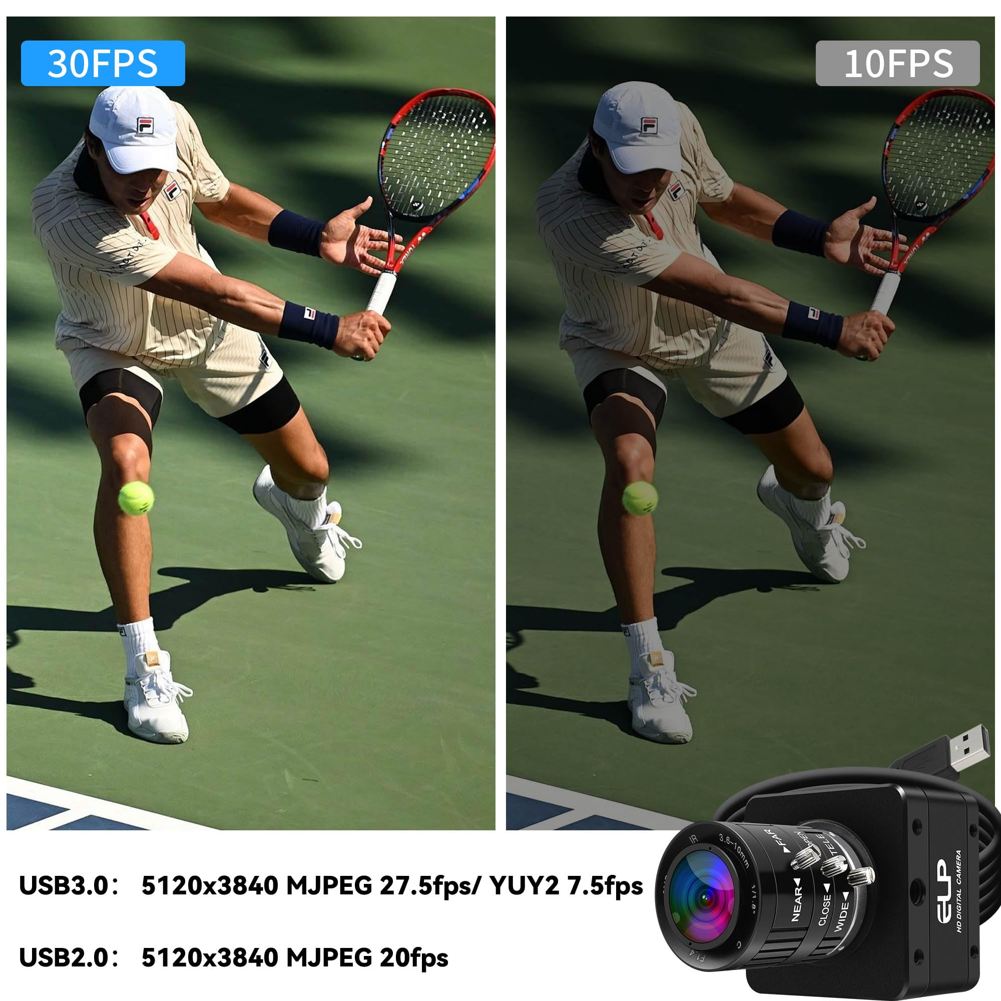 Amazon.co.jp: ELP 20MP USB3.0産業用カメラ、4K UHD 3840P 3.6-10mm 3