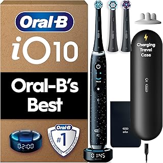 iO10 Electric Toothbrushes Adults, Gifts For Women / Men, 1 Handle, 3 Toothbrush Heads, Charging Travel Case, Toothbrush Head Holder, 7 Modes, 2 Pin Plug, Cosmic Black, Oral B IO Toothbrush
