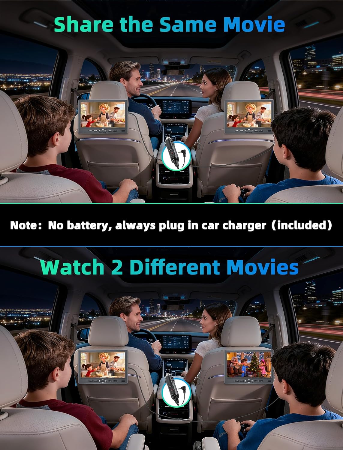 10.6" Car DVD Player- FELEMAN Dual Portable DVD Player for Car with Suction-Type Disc in, Headrest DVD Player Play a Same or Two Different Movies, Support 1080P Video,USB,HDMI IN,AV In/Out, All Region