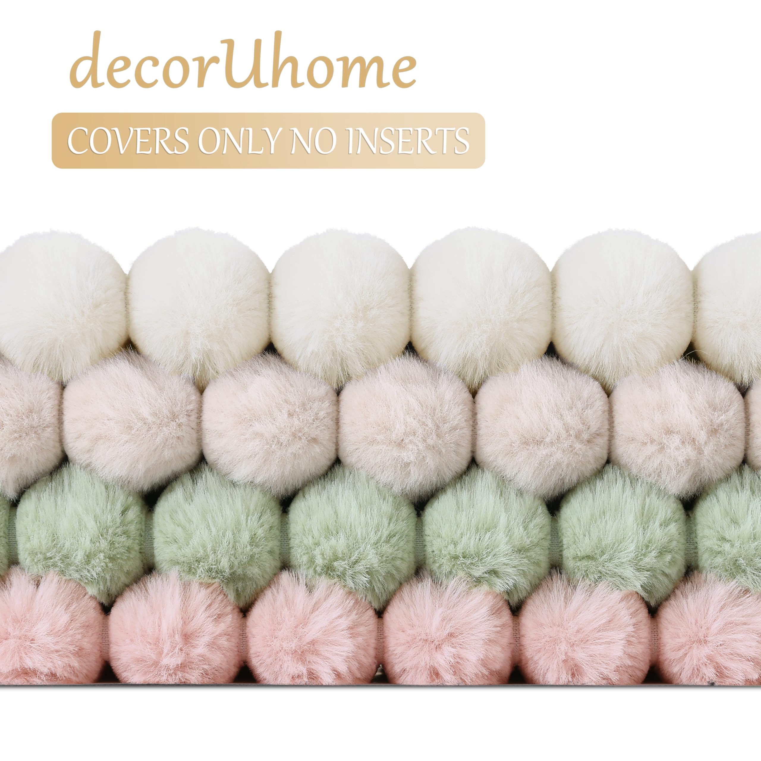 decorUhome Set di 4 federe per cuscini in finta pelliccia, 45 x 45 cm, decorative, moderne e morbide federe in peluche a righe con retro in velluto, per divano, letto, soggiorno, bianco/rosa