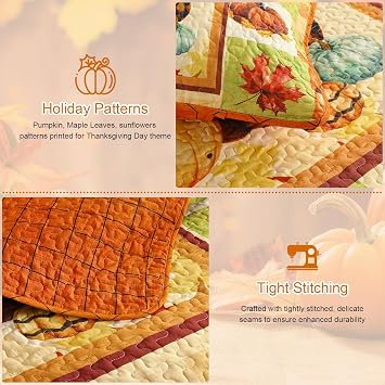Yiran Happy Thanksgiving Harvest Fall Quilt Set King Size