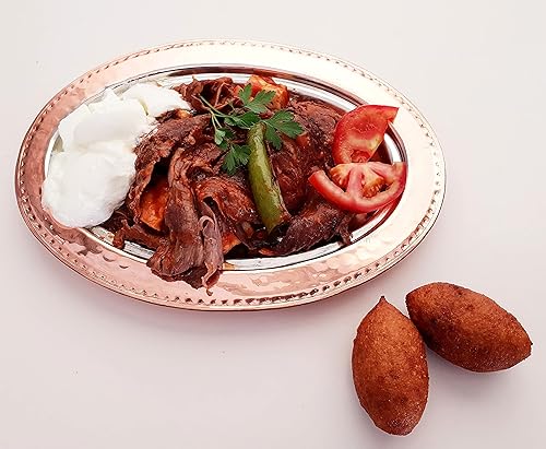 Miniatura 3 de DLK - Plato de servir hecho a mano de cobre puro - Plato de Kebab Iskender - Presentación de kebab turco - Placa de cobre ovalada de 12 pulgadas