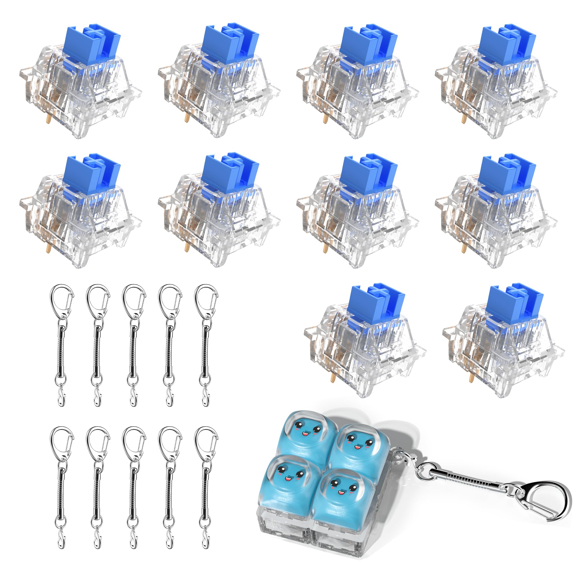 Outemu 150 Pcs Crystal Blue Switches,Extra 10 Keychains &amp; 1 Fidget Toy