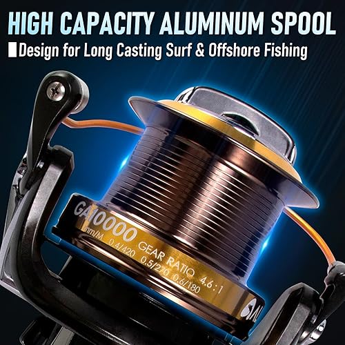 Miniatura 5 de Alwonder Carrete giratorio de agua salada 1000011000 carrete de pesca de surf grafito 11+1 acero inoxidable BBS 31LB Max Drag Heavy Duty Surf