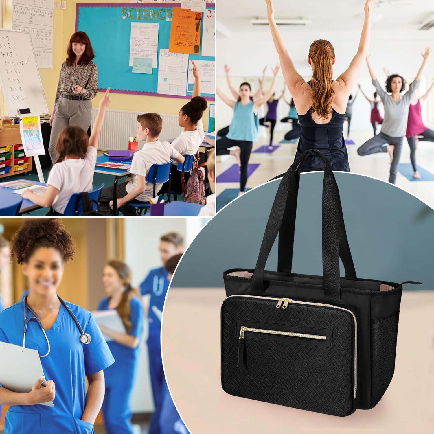 Teacher Tote Bag for Women, Teacher Work Bag 15.6 inch Laptop Bag with Accordion File Organizer, Black - Image 8