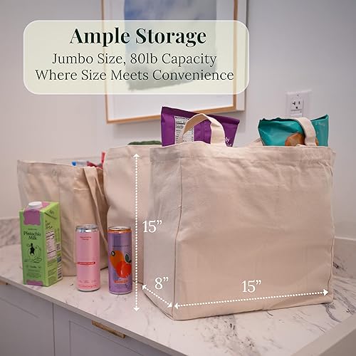 Miniatura 2 de Bolsas de lona de lujo para comestibles espaciosas y elegantes, algodón de 12 onzas con diseño de doble correa, 6+2 bolsillos, lavables  Bolsas