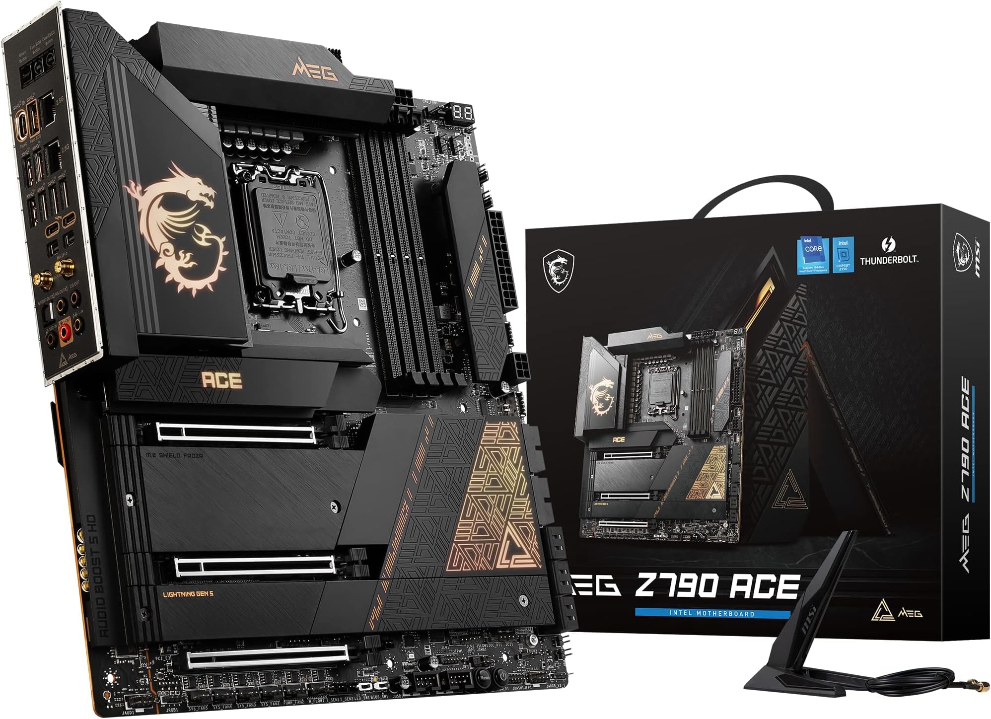 MSI MEG Z790 ACE Motherboard E-ATX - Supports Intel Core 12/13th Gen Processors, LGA 1700, DDR5 Boost (7800+MHz/OC), 2x PCIe 5.0 x16, 1x PCIe 4.0 x16, 1 x M.2 Gen5, 4 x M.2 Gen4, 2.5Gbps LAN, Wi-Fi 6E