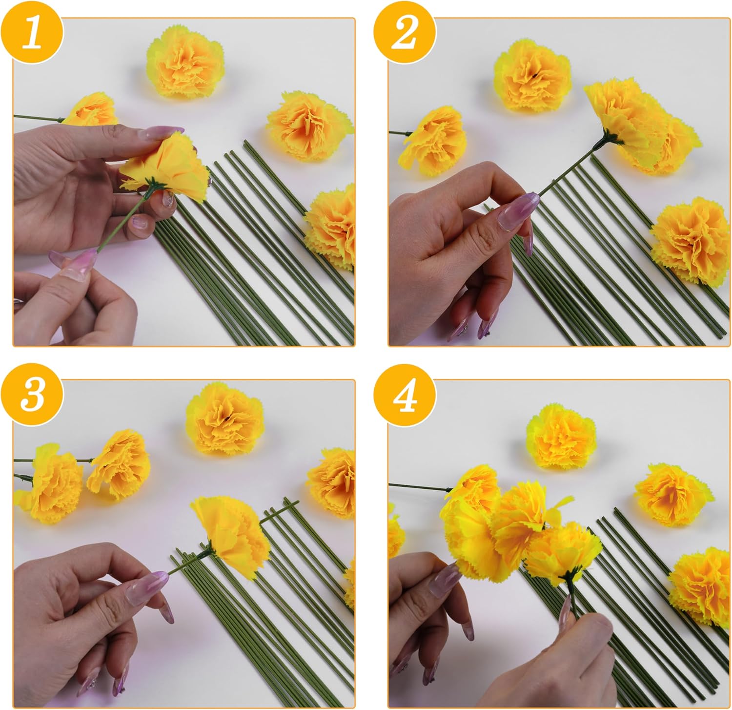 30 Pcs Artificial Marigold Flowers,3.54 Silk Marigold Flower Heads with Stems,Yellow Flowers Artificial for Diwali Decor,Indian Wedding,Home,DIY Wreath Garland,Day of The Dead Decorations