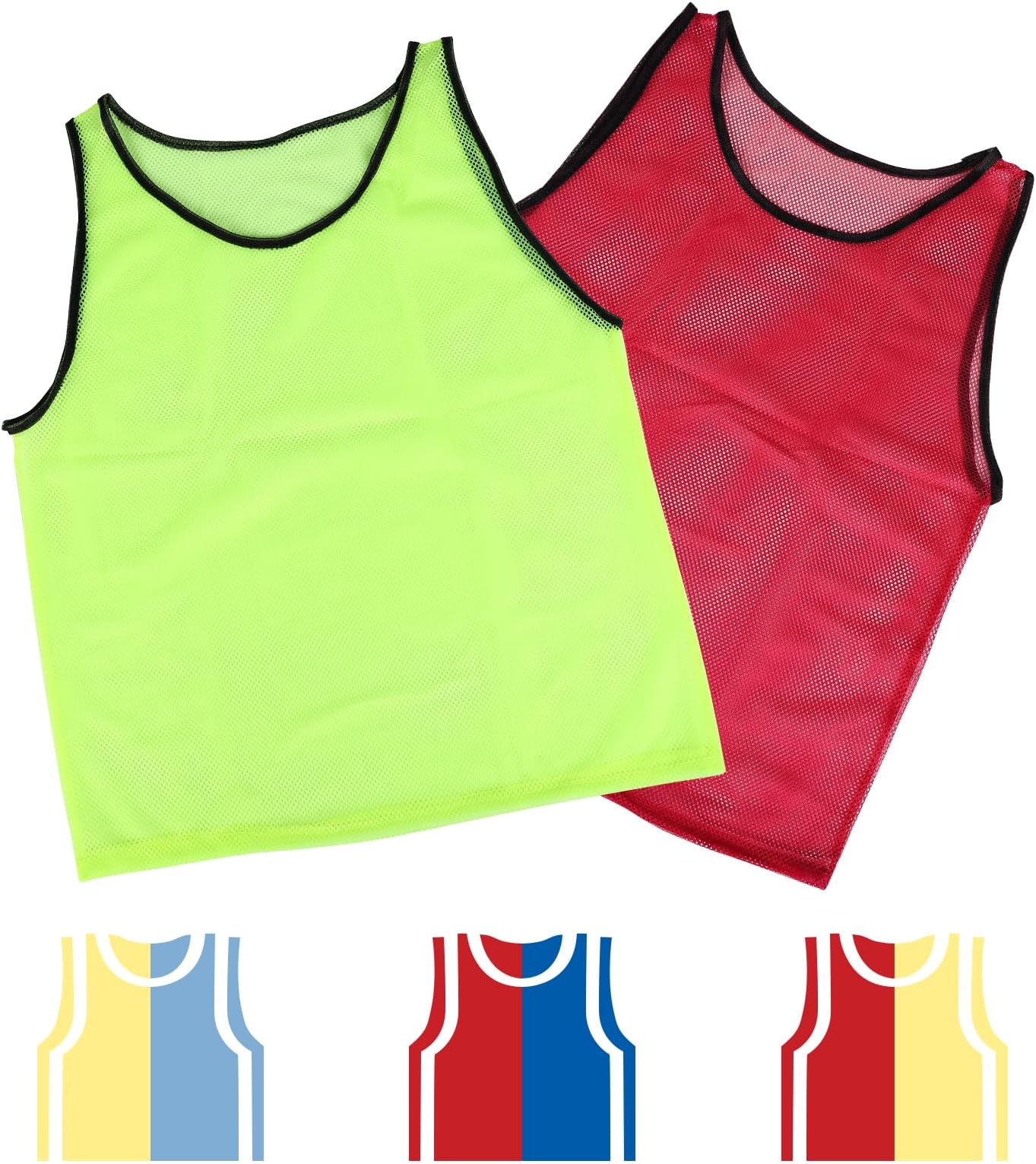 Adorox 24 Pack Adult - Teens Scrimmage Practice Jerseys Team Pinnies Sports Vest Soccer, Football, Basketball, Volleyball (12 Yellow and 12 Red)