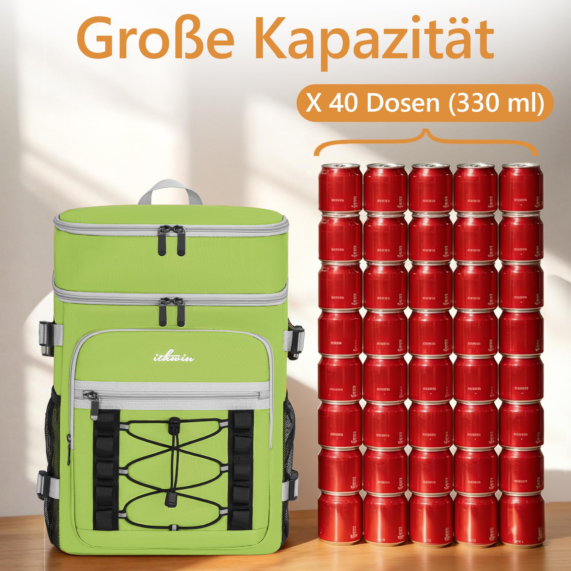 OUUTMEE Plecak chłodzący, 21 l, torba piknikowa z kieszenią chłodzącą, izolowana torba chłodząca na piwo, dwuwarstwowa, szczelna, termiczna, wodoszczelny plecak na piknik, plażę lub wędrówki, zielony