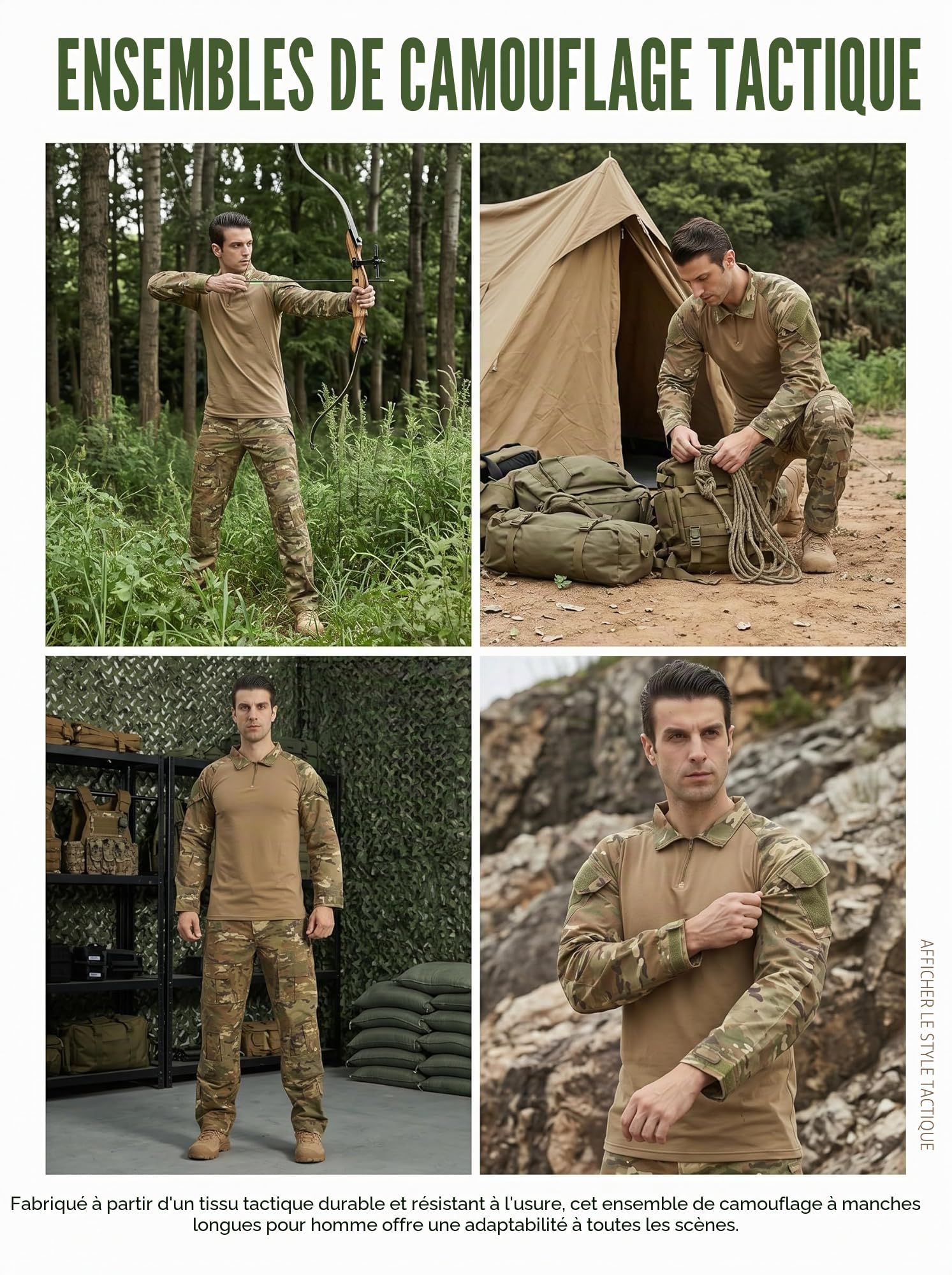 YUSHOW Tenue Airsoft Chemise de Combat Paintball Pantalon Militaire Manches Longues 1/4 Zip Camouflage Tactique Uniform Chasse Escalade BDU