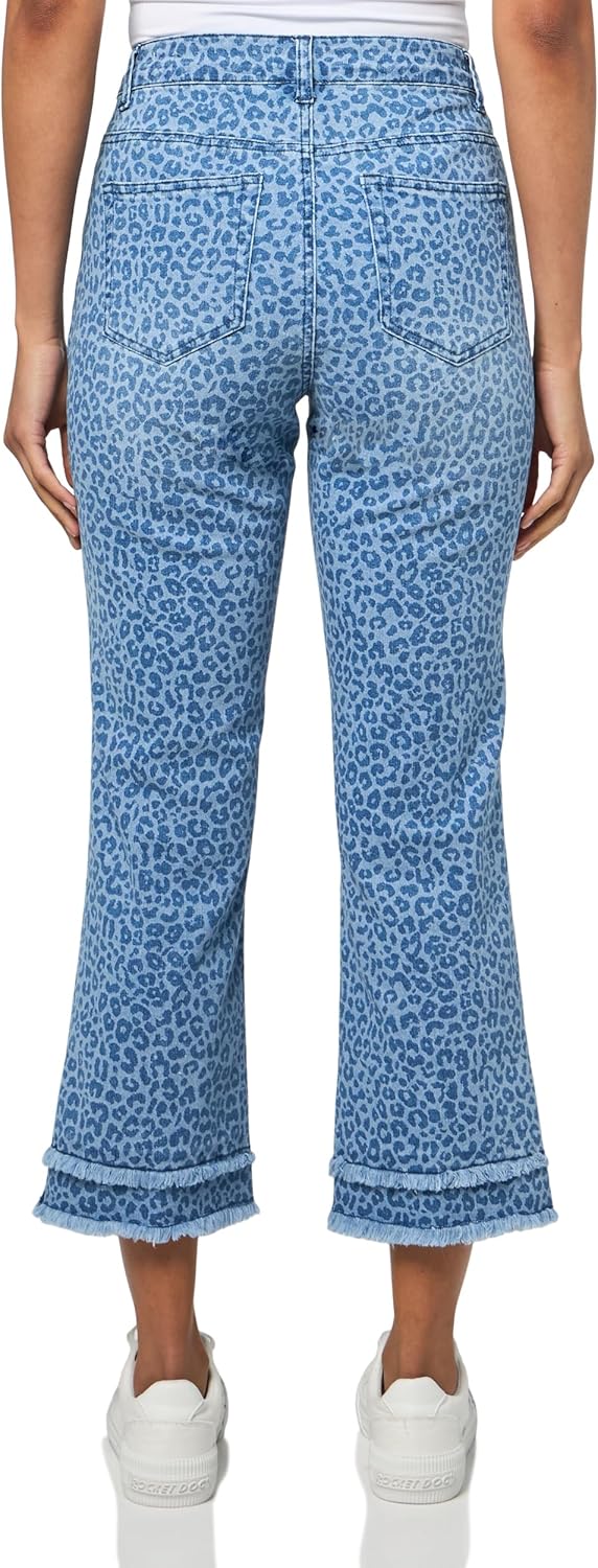 SLIM-SATION 5 Pocket Zip Front Flare Leg Ankle Jean with Double Row Fringe Hem