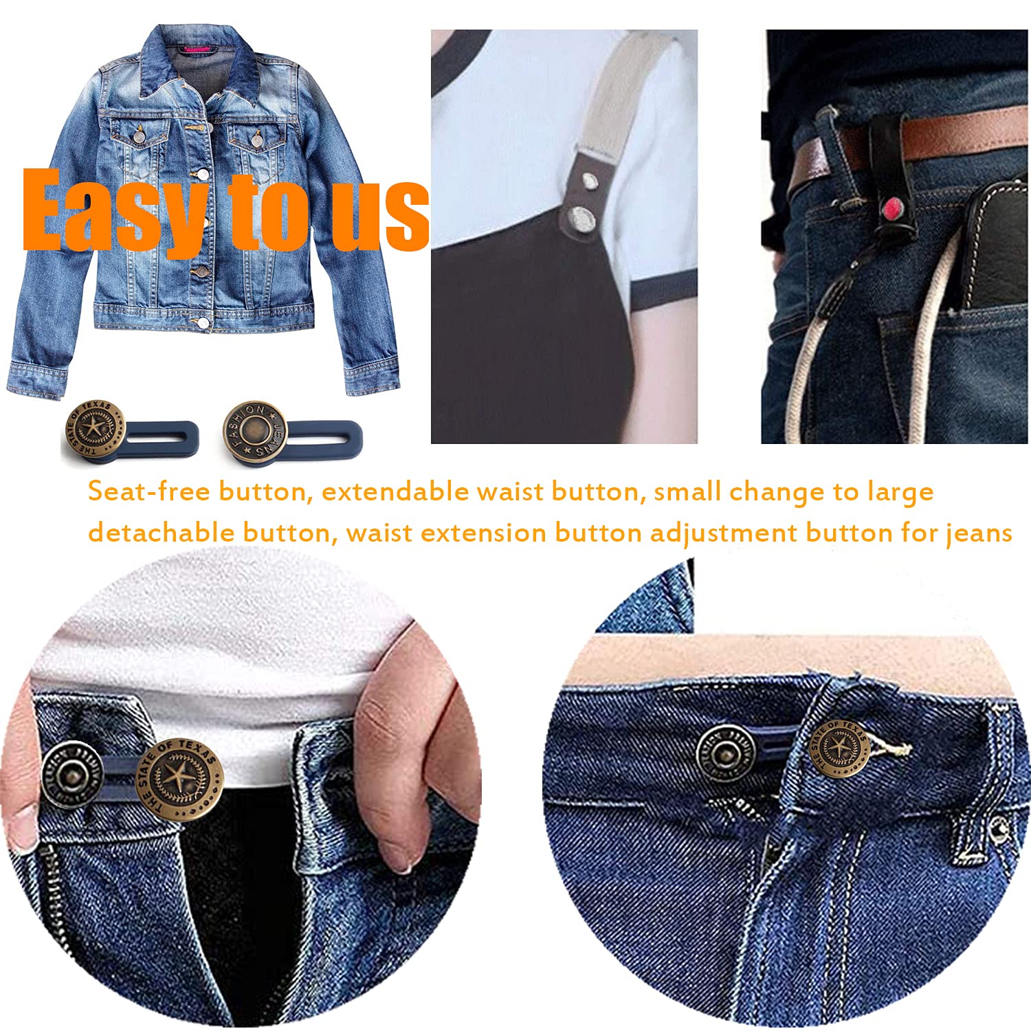 8 Extensions De Taille Pour Jeans | Bouton Élastique Métal Et Silicone