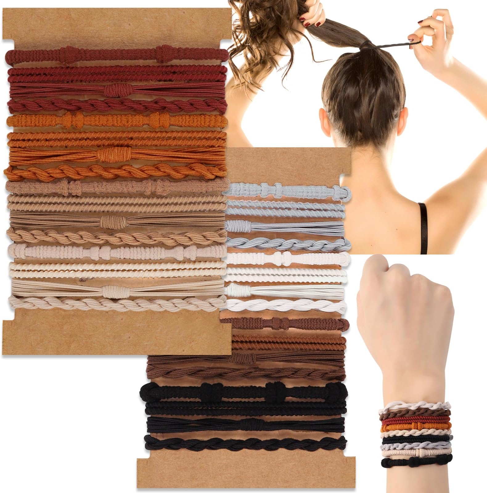 DIYDEC 32PCS Boho Hair Bracelets for Women Elastic Bracelets Hair Ties No Damage Hair Bands for Girls Thick Thin Long Curly Hair Accessories(A Style)