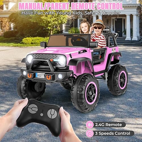 Miniatura 5 de Hikole Camión para niños de 24 V y 2 plazas con control remoto, automóvil eléctrico para niños 4WD2WD con potente motor de 4 x 100 W, suspensión de