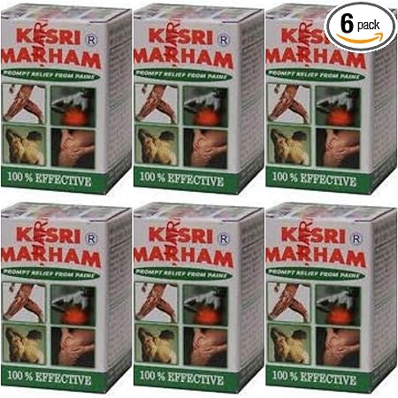 Kesri Marham Ayurvedic Pain Relief Rub Massage Balm for Headache, Back Pain, Muscle,Joint & Knee Pain, Sports & Gym Non-Sticky Fast Absorption-Pack of 6 (each 40g)