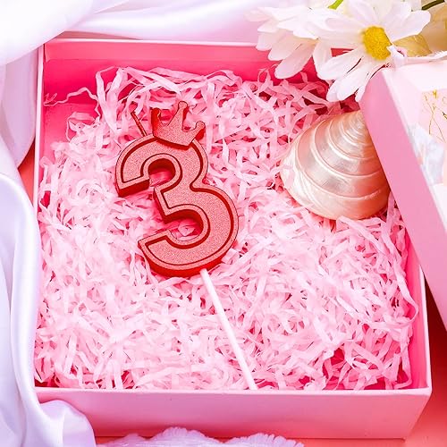 Miniatura 3 de Vela de número de cumpleaños de 3.15 pulgadas, decoración de pastel 3D roja con corona de números de pastel, velas numéricas para fiestas de