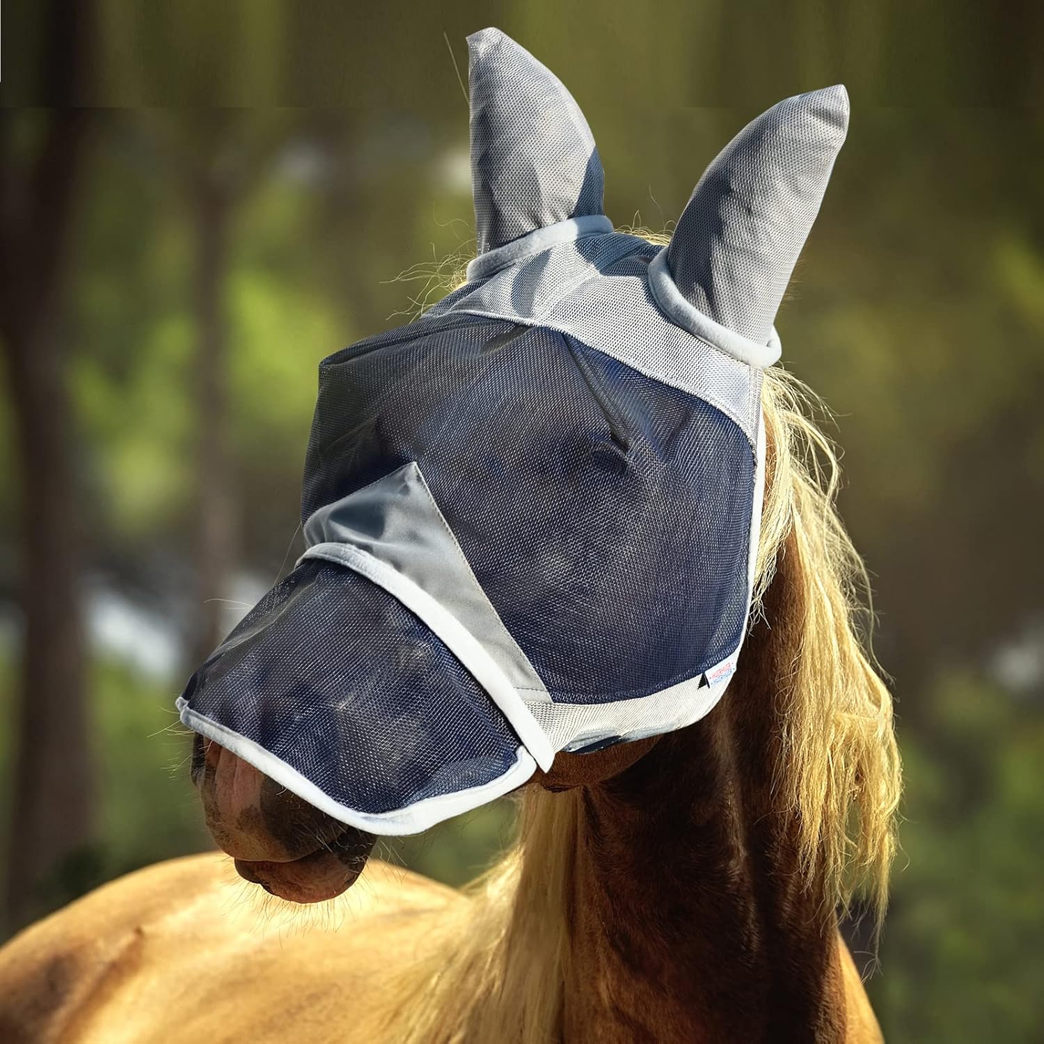 HUIRHUIR Horse Fly Mask,Long Nose with Ears,UV Protection,Detachable Nose Flap-Leopard Print(S, Pony Size) : Pet Supplies