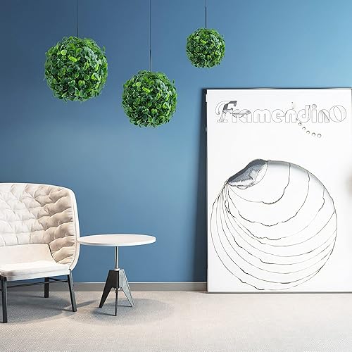 Miniatura 8 de Framendino, Paquete de 6 bolas artificiales de boj de 4 pulgadas para plantas decorativas de imitación verde para colgar para decoración del hogar