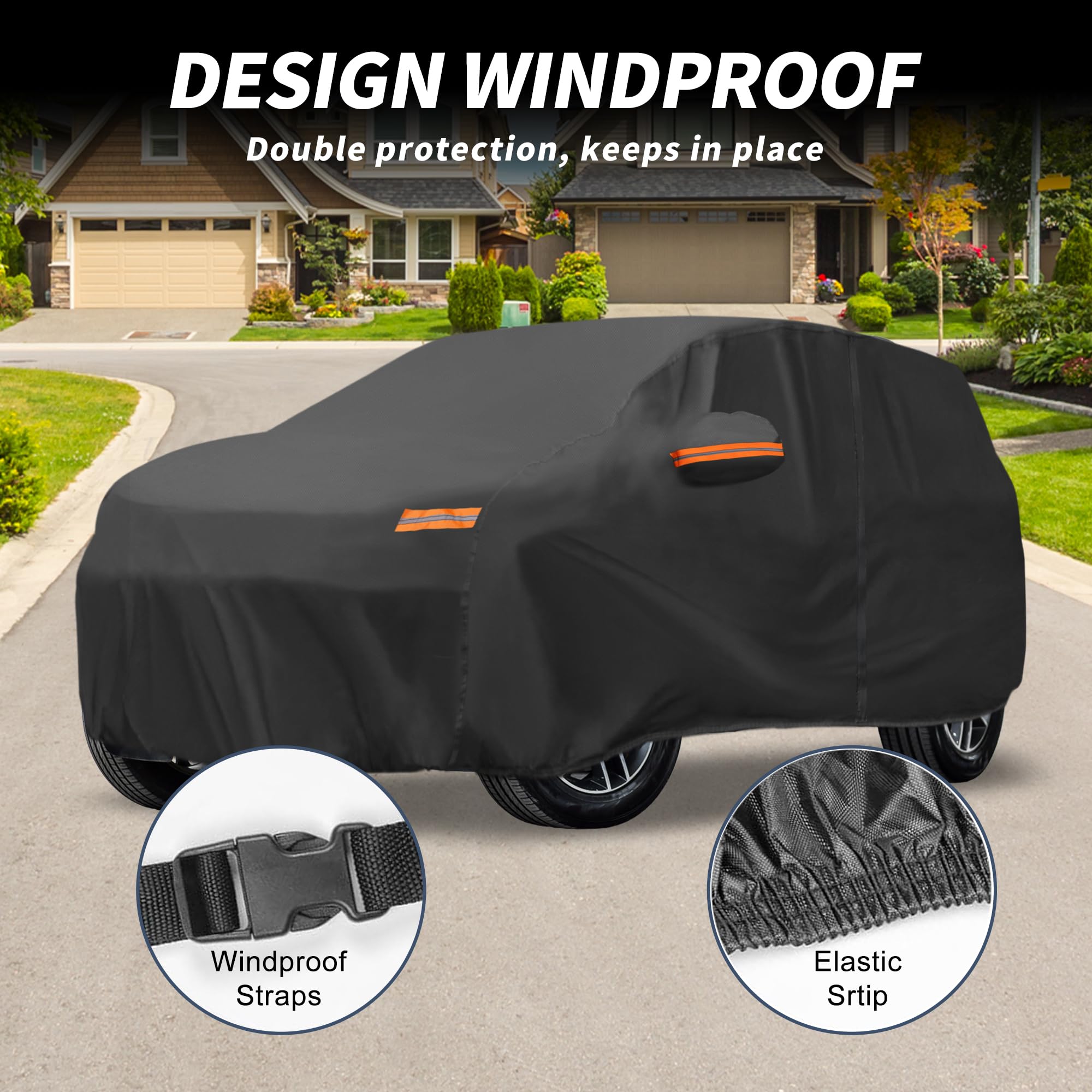 X AUTOHAUX Car Cover Outdoor Waterproof Sun Rain Snow Hail Protection with Left Side Door Zipper 210D-PU for — view 4