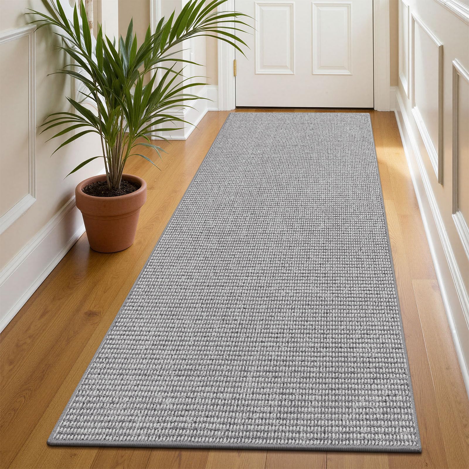 Enyhom Tappeto Corridoio Lungo 80 x 200cm, Assorbente Tappeto Cucina Antiscivolo Lavabile Passatoia Corridoio, Passatoia Cucina Tappeti Runner per Ingresso Lavanderia, Grigio + Bianco