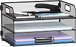 SUPEASY 6 Tier Paper Organizer with 4 Pen Holders, Mesh Letter Tray with Handle, Paper Tray Organizer for A4 Files, White