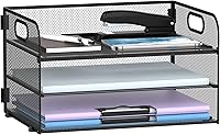 Vista 1 de Supeasy 3 Tier Paper Organizer with Handle, Mesh Desk Organizer Letter Tray, Paper Tray File Organizer for A4 File Folder, Black