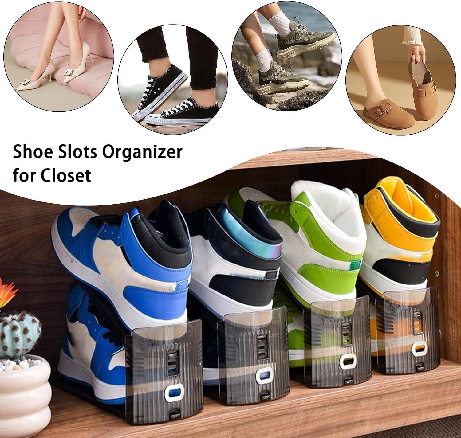 Shoe Organisers - Shoe Stacker | 6 Piece Shoes Holder | Non-Slip Sneaker Rack | Adaptable Stackable Boot Holder | Double-Layer Height Adjustment Storage For Garage Door Wall Bed Dorm