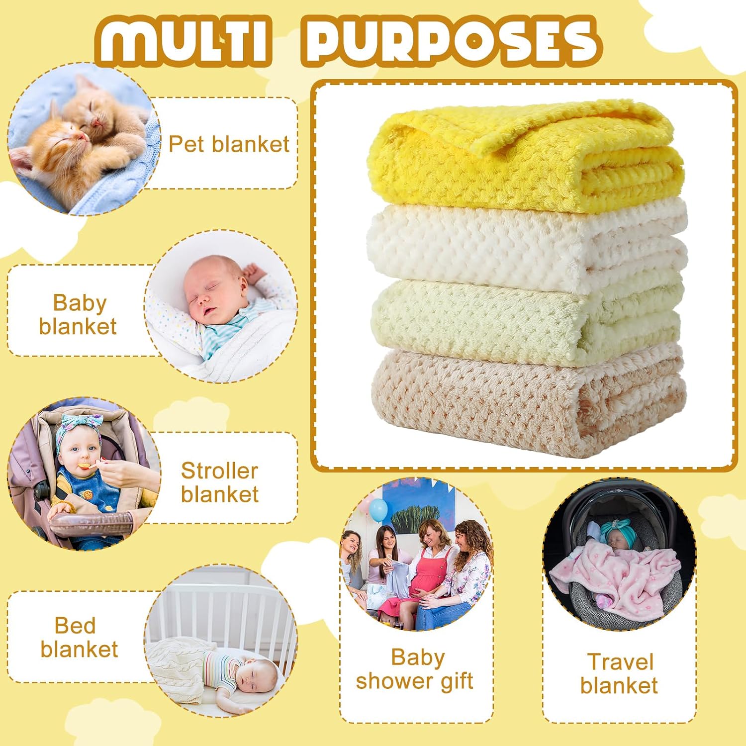 Frienda 4 Pcs Baby Fuzzy Blanket Fluffy Baby Blanket for Boys Girls Soft Warm Infant Newborn Toddler Receiving Nursery Bed Supplies, 32 x 24 Inch(Yellow Color)