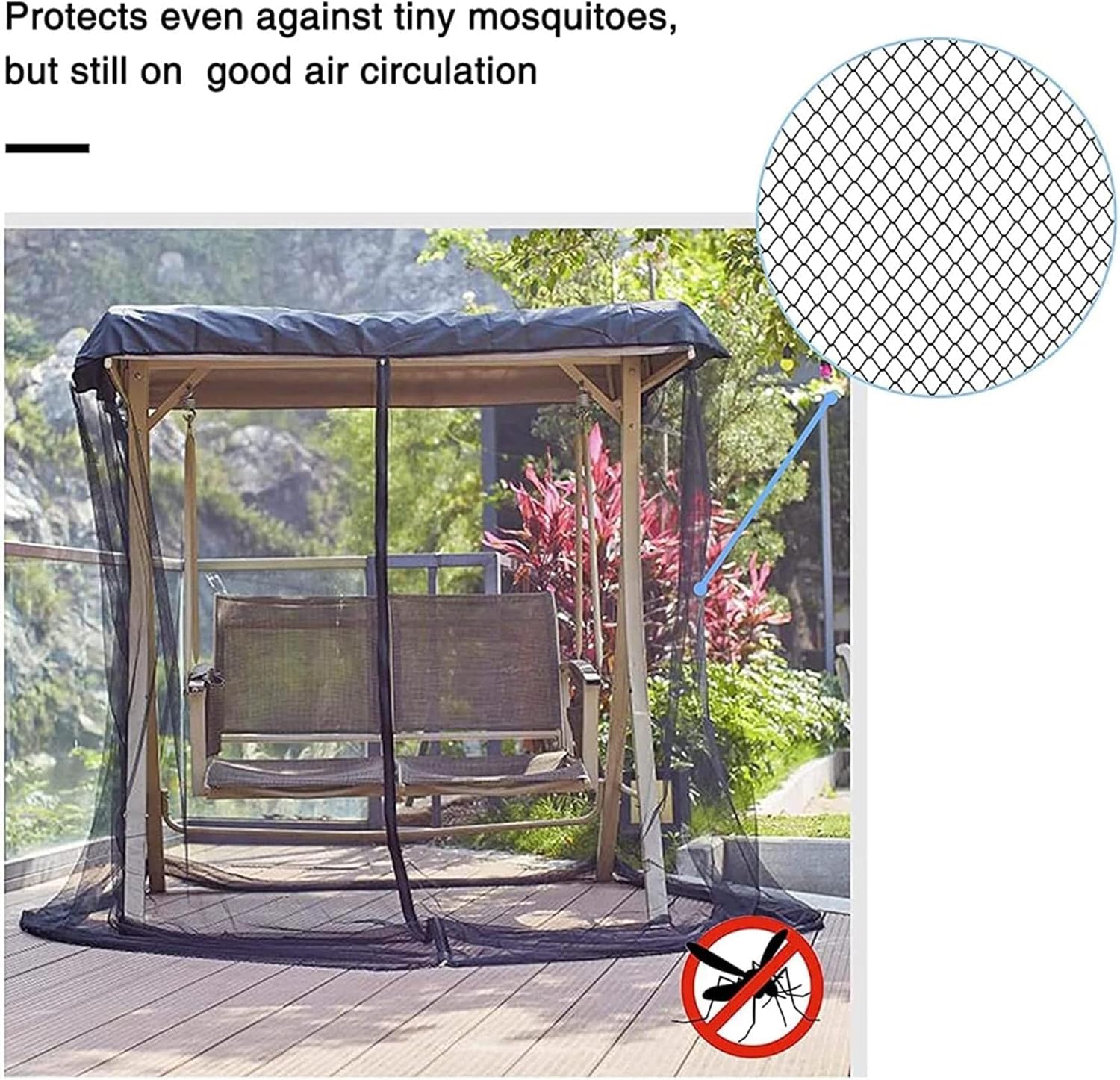 Patio Mosquito Netting for Swing Seat 2 3 Seater, Polyester Mesh Net with Zipper Opening, Garden Hammock Mosquito Nets Canopy Bed Tent for Patio Porch Backyard,Black,125x185x205 cm (Color : Black, S