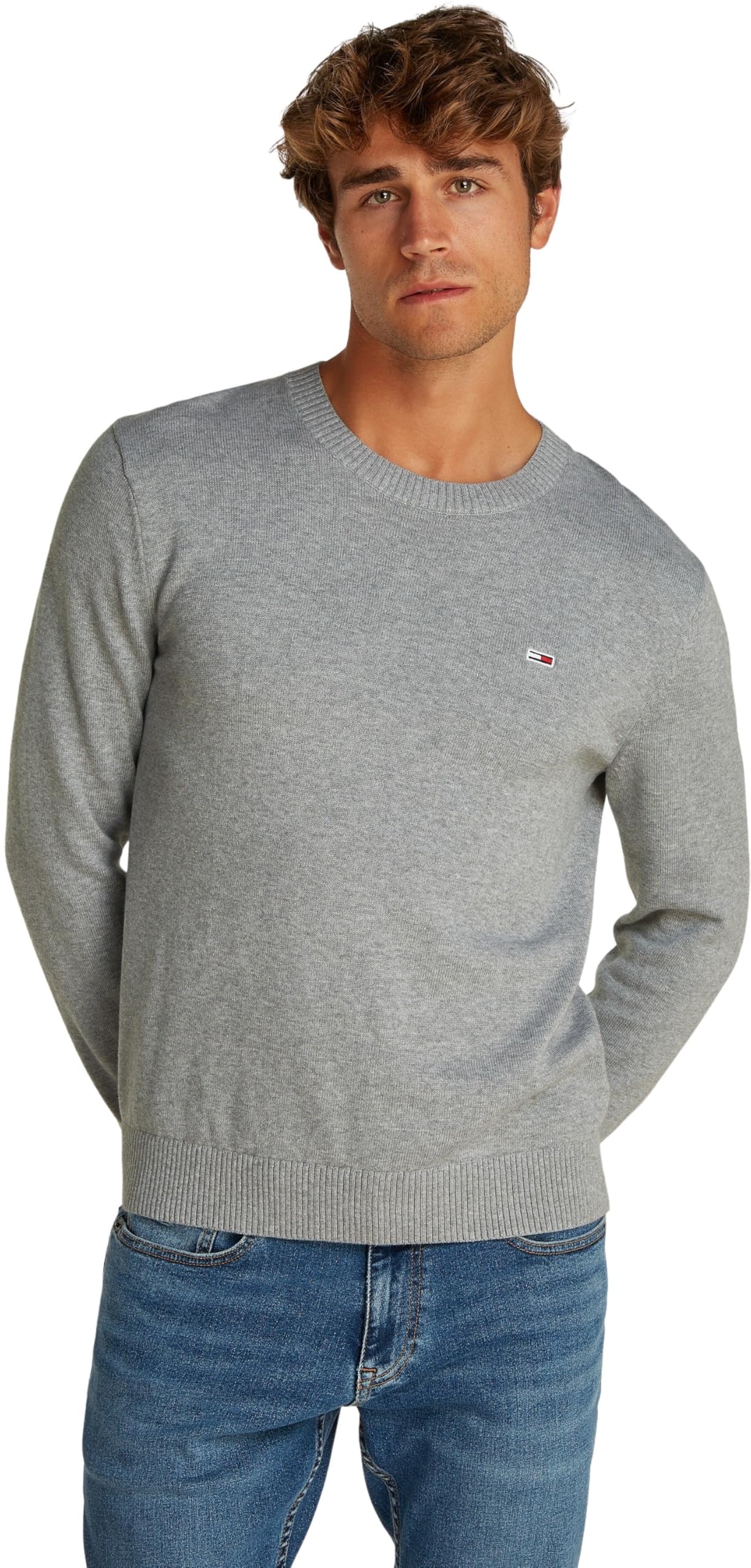 TOMMY JEANS Mens TJM Slim Essential Light Dm0dm18895 Pullover Sweater, Grey, XXL UK