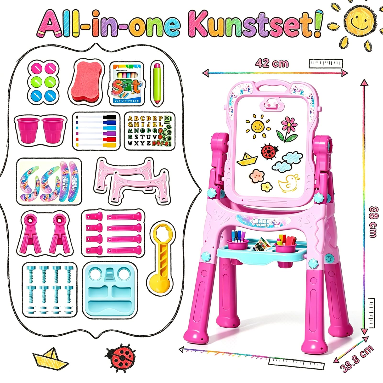 Staffelei Kinder, Maltafel Zaubertafel, Kleinkinder Spielzeug ab 2 Jahre Mädchen Spielzeug für 1-6 Jahre Painting Board Lernspielzeug für 1 2 3 4 5 6 Jahre Baby Kinder Geburtstag Geschenk Schreibtafel