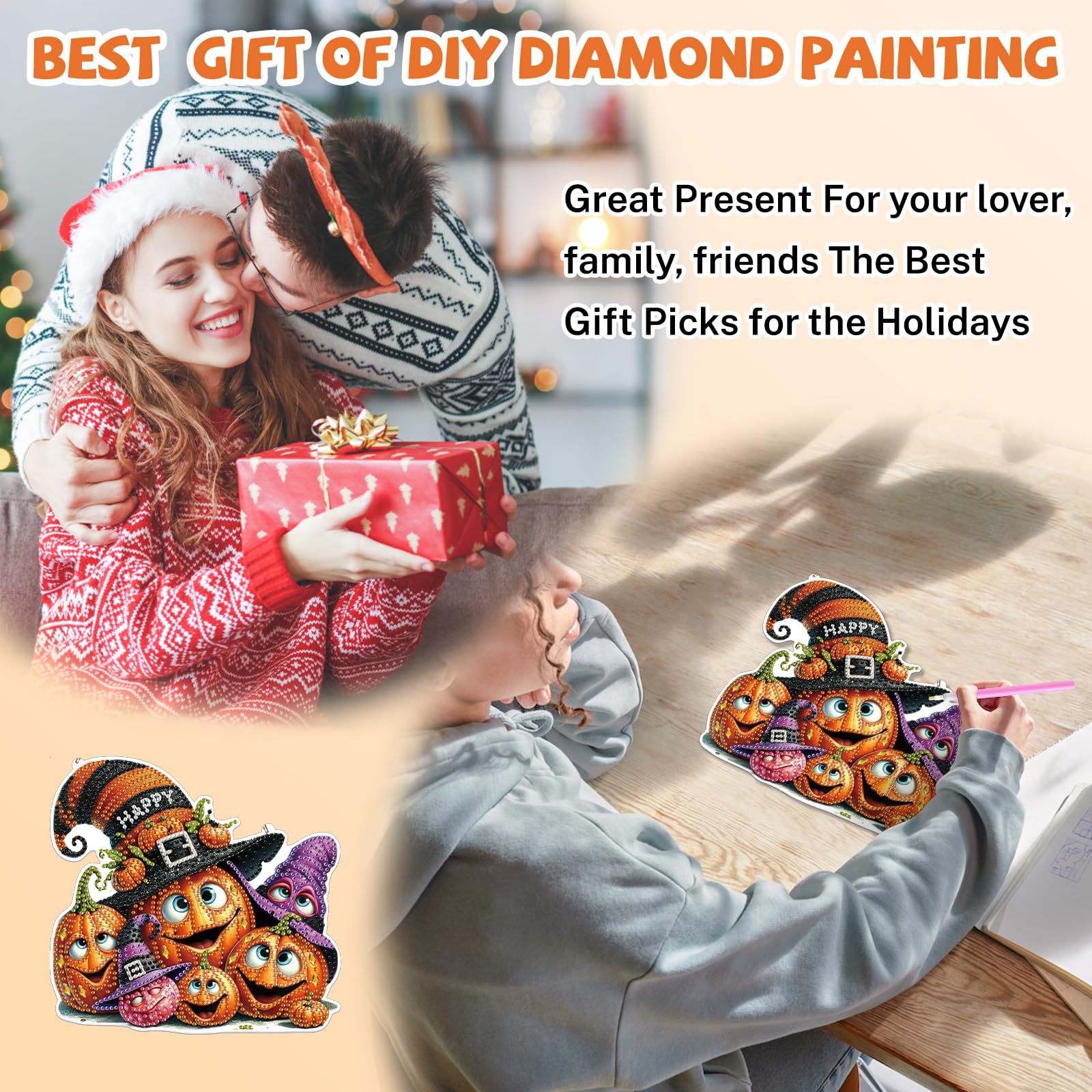 Lxmsja Halloween Diamond Art Hanging Ornaments with Chain for Adults Kids Special Shaped Pumpkin Diamond Painting Pendant Kits - Image 4
