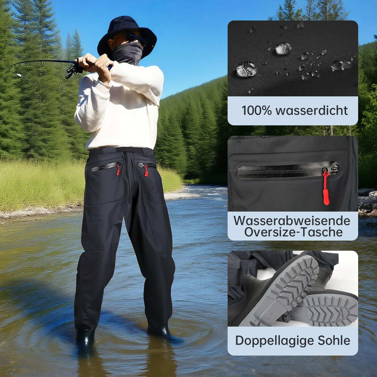 3D Nylon Wathose Herren wasserdicht Gr 40-45 Damen Frauen Wathose atmungsaktiv angelhose wasserdicht mit Stiefeln Fischerhose angelstiefel für Baustellen, Angeln, Bauernhöfe