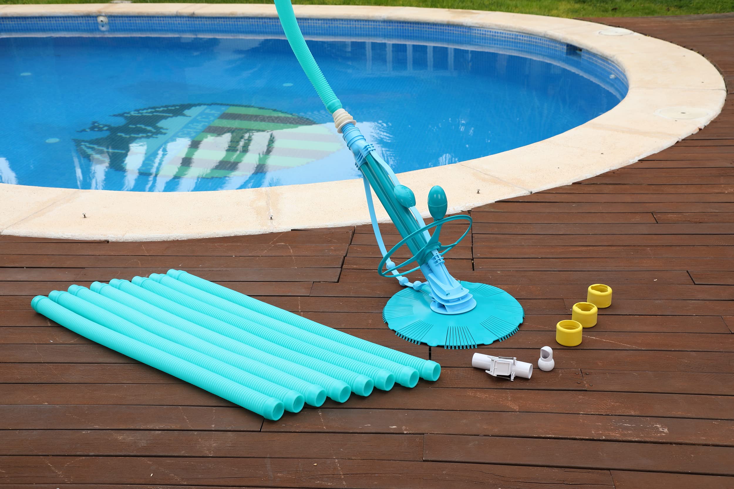 SIQUA Limpiafondos Piscina de Martillo Compacto. Limpia Fondos y Paredes.Incluye Accesorios completos.Manguera 10 m Flexible. Aspirador hidráulico automático para Mantenimiento de Piscinas.