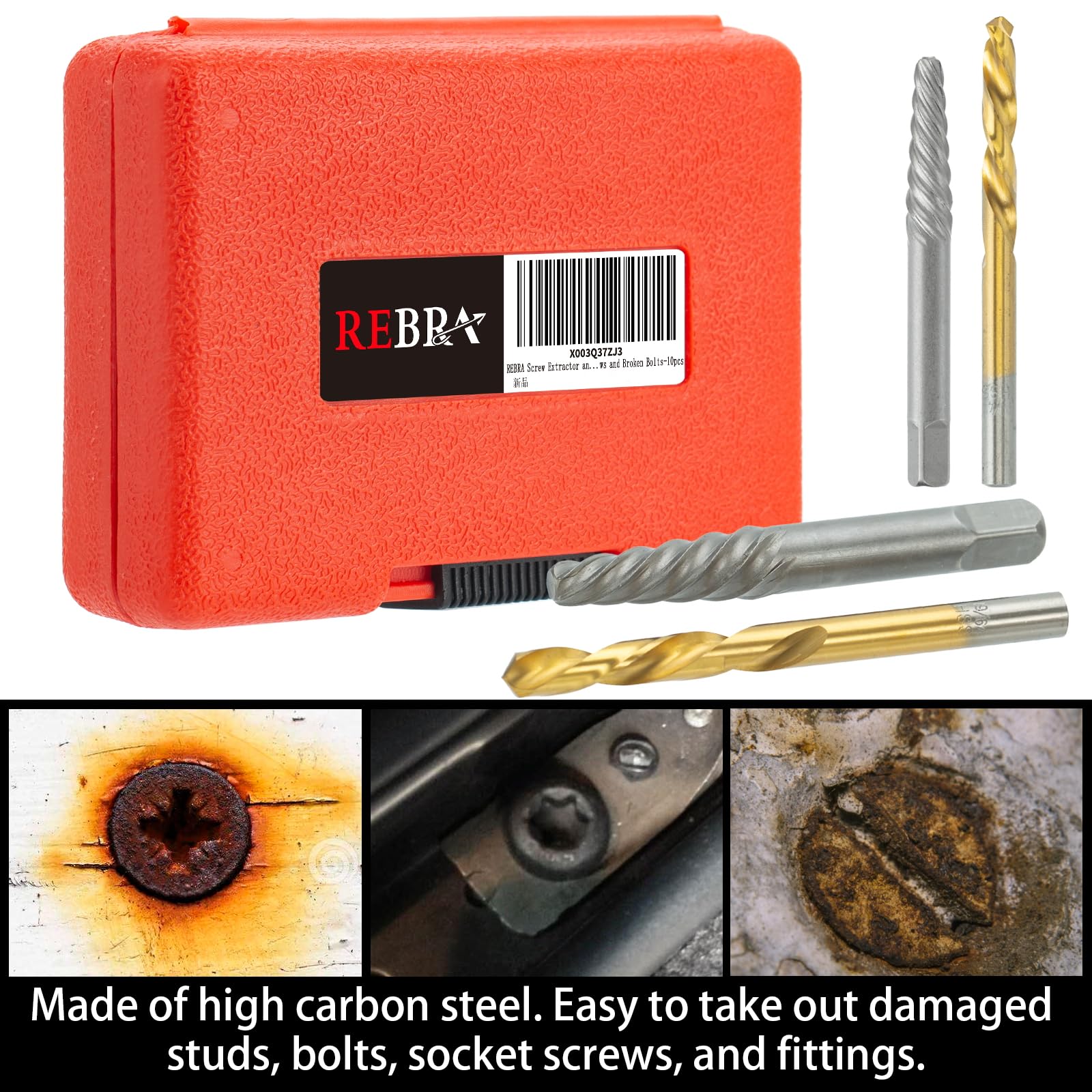 Screw Extractor Set, 37# Cr-Mo & 6542 HSS Steel Cobalt Left-Hand Drill Bit, Easy Out Broken Bolt Remover Reverse - Image 3