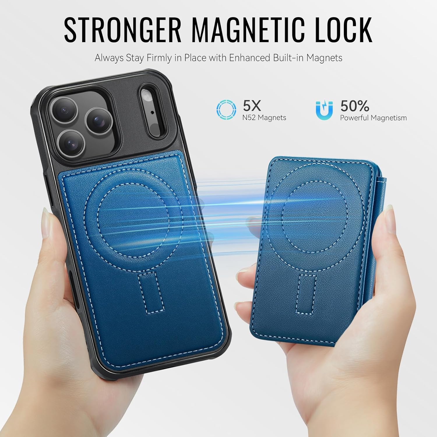 for iPhone 17 Pro Max Wallet Case Compatible with Magsafe, Magnetic RFID Blocking Card Holder Kickstand 2 in 1 Detachable Case for iPhone 17 Pro Max 6.9", Blue