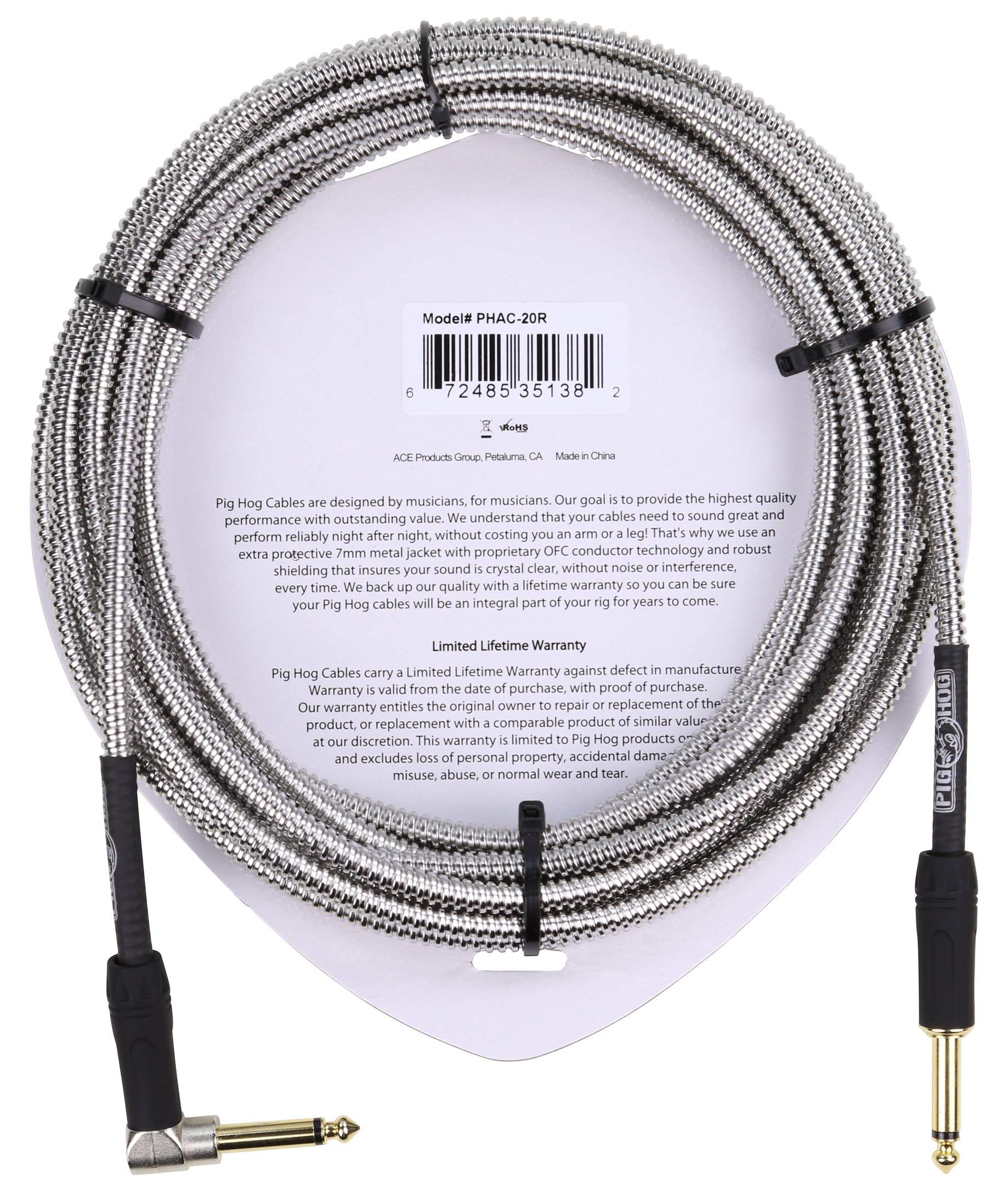 Pig Hog PCH10AGR Amplificador Grill Ángulo Derecho 1/4" a 1/4" Guitar Instrumento Cable 10 ft.