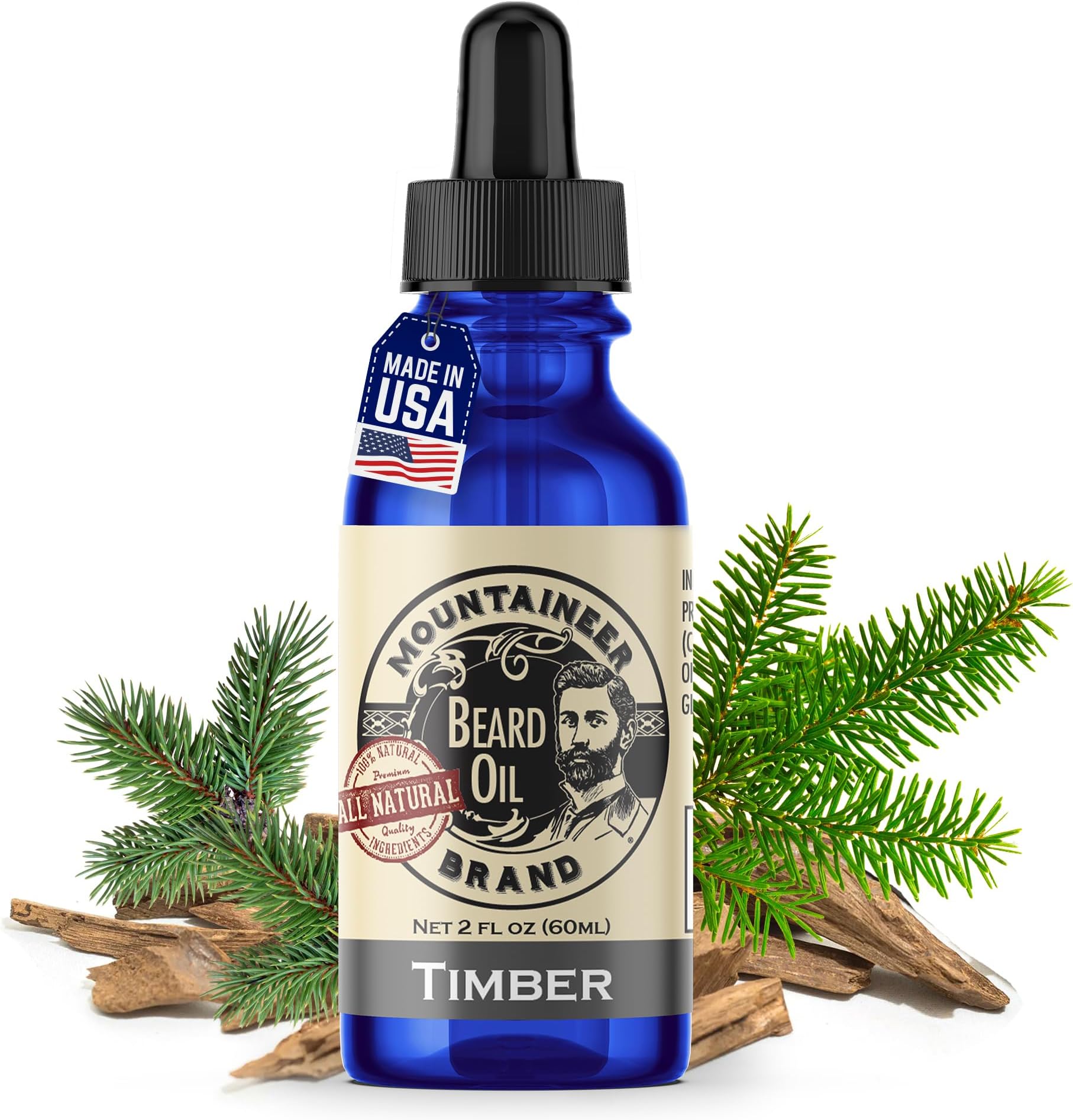 Mountaineer Brand Natural Beard Oil with Timber Scent | Made in West Virgina | Hydrates, Moisturises, Softens & Conditions for Beard Growth | Treats Dry Itchy Beards for Men | 2oz
