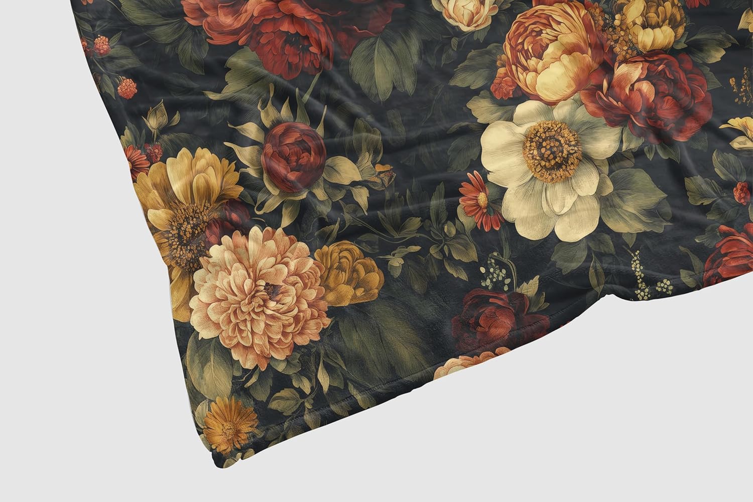 Black Floral Throw Blanket, Vintage Dark Flower Blanket for Bed Sofa Travel and Camping Flannel Blanket Gift, Super Soft Cozy Fluffy Plush Blanket for All Seasons, 50" x 60" - Image 5