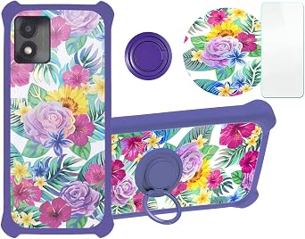 jioeuinly Case for Qilive Smartphone Q2-22 5.5 Pouces Phone Case Cover [with Tempered Glass Screen Protector][Hard PC + Soft Silicone][Ring Support] [Colorful Reflect Light] IMDZ-HUA1