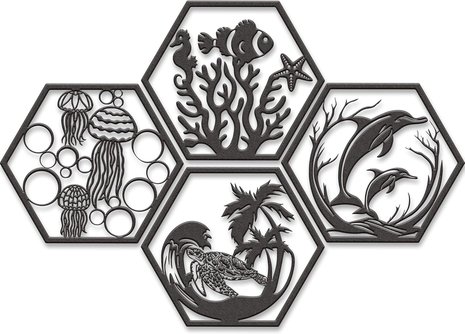 Xedatric Rustic Wall Decor with Black Forest Theme: Four-Piece Metal Animal Set Comprising Bear, Deer, Wolf and Moose for a Captivating Forest and Cabin Decor