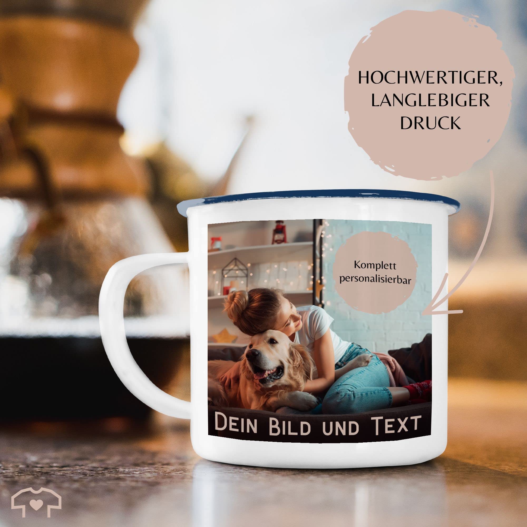 Emaille Becher Blechbecher - eigenem - Foto Bild Geschenk I Dein Bild und Text - 300 ml