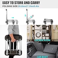 Vista 7 de Carrito de plataforma plegable de 29 x 17 x 35 pulgadas, plataforma de aluminio, capacidad de 330 libras, carrito de empuje plegable, carrito