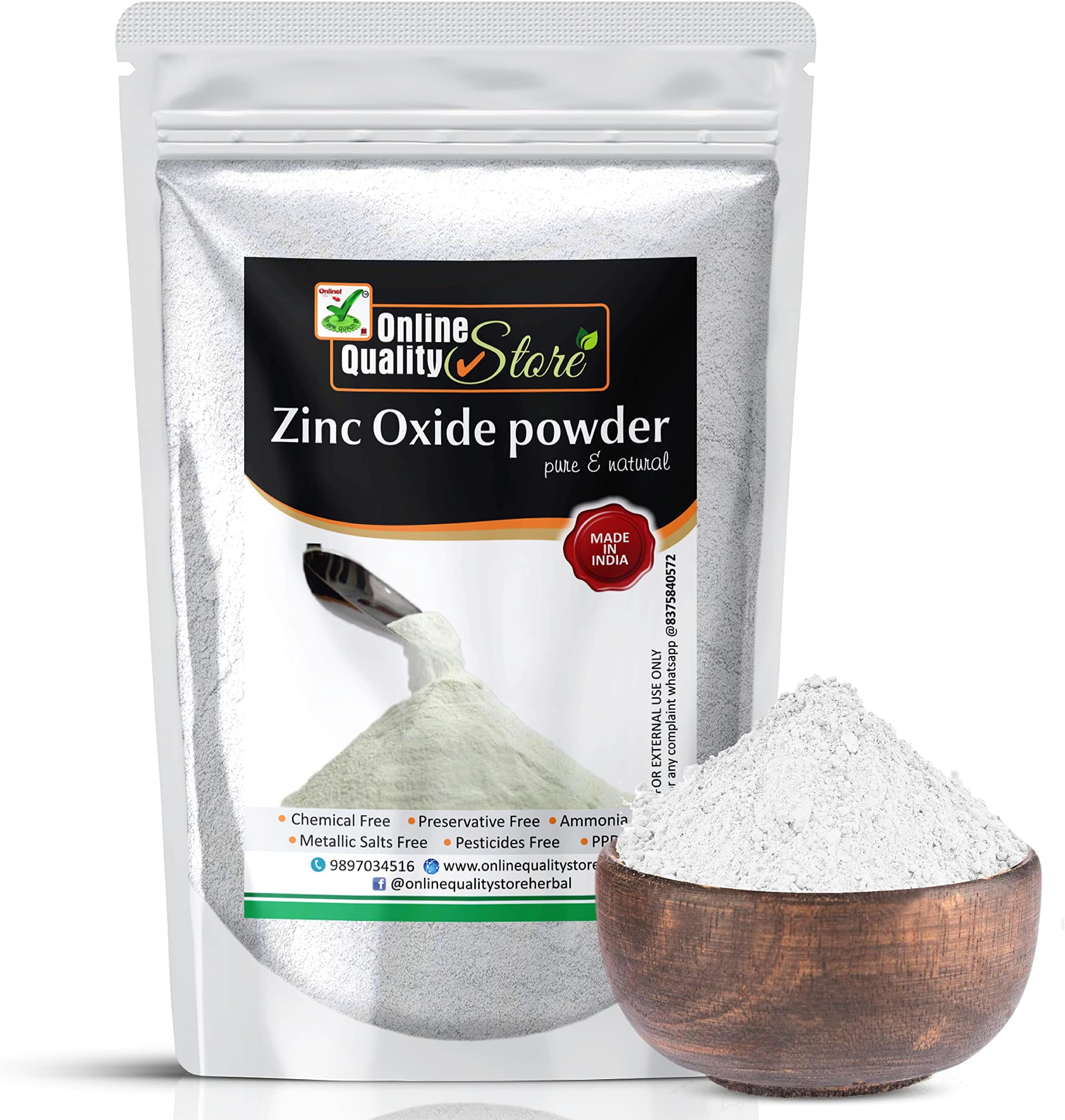 Online Quality Store Zinc Oxide Powder for Face, Skin, Sunscreen, and Painting | Non-Nano Particles | Lightens Dark Spots, Treats Diaper Rash | 100g