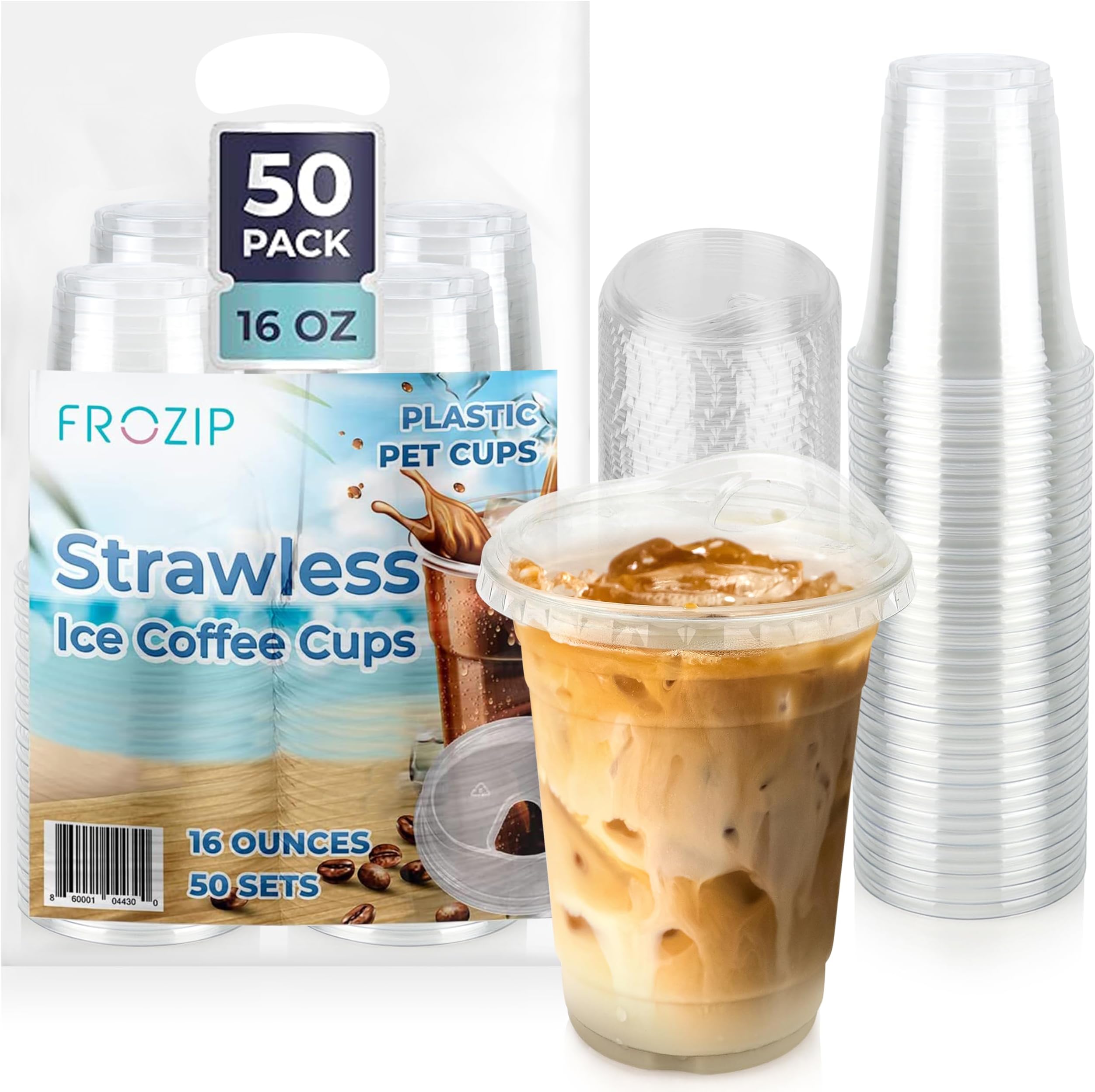 [1000 Sets] 16 oz Clear Coffee Cups with Strawless Sip Lids
