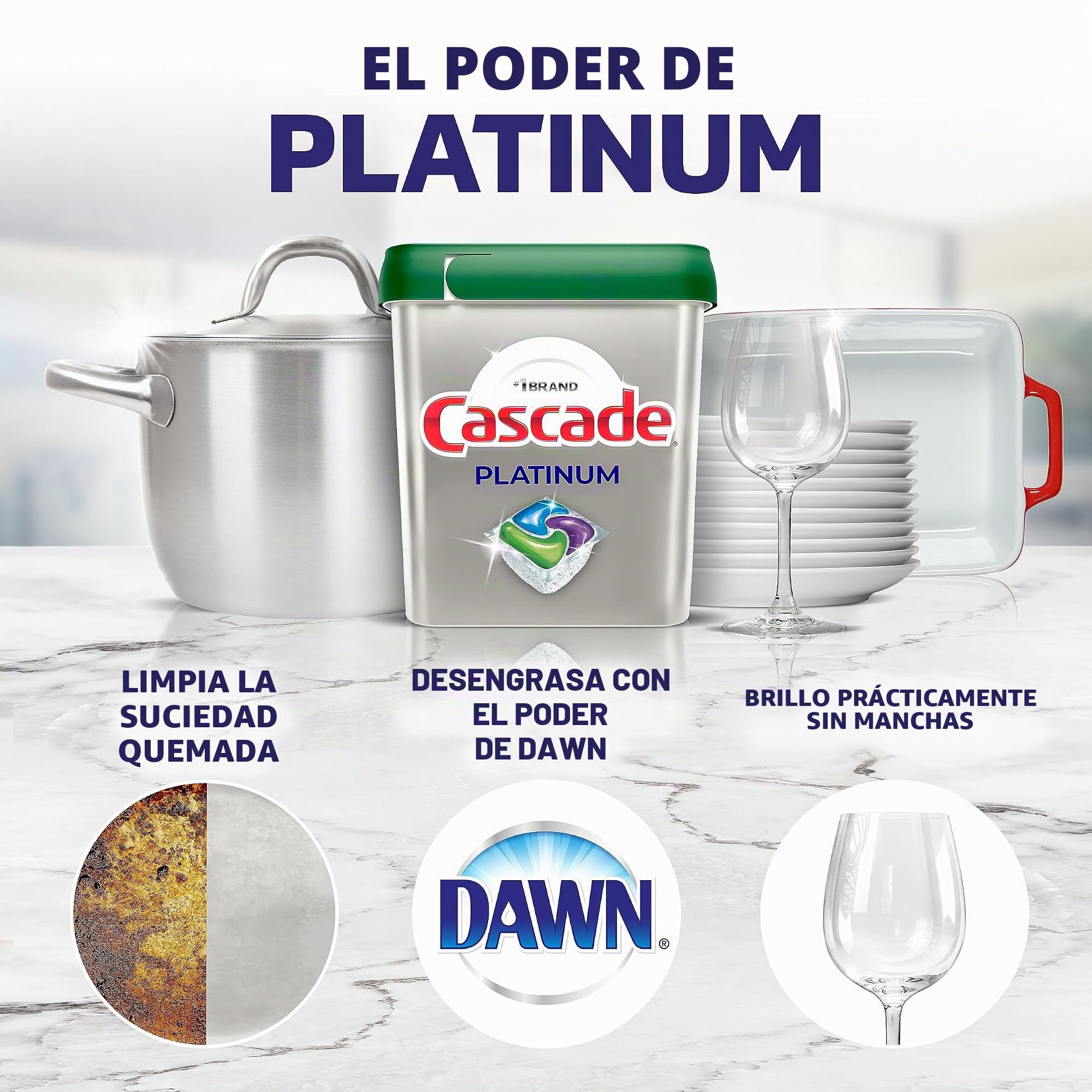 Cascade Platinum - Cápsulas para lavavajillas, detergente para lavavajillas, Actionpacs, frescas, 62 unidades