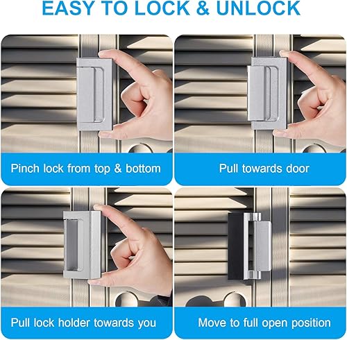 Miniatura 5 de Paquete de 3 cerraduras de refuerzo de puerta de seguridad para el hogar, defensor de cerradura de puerta a prueba de niños, alta seguridad para